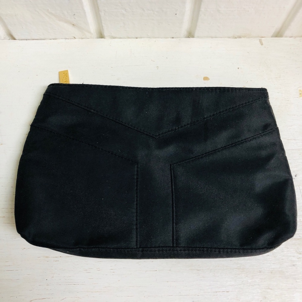 Yves Saint Laurent YSL Black Iconic Logo Pouch Cosmetic Makeup Bag Perfume